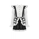 Darkinlove Women's Gothic Contrast Color Harlequin Puff Sleeved Dress