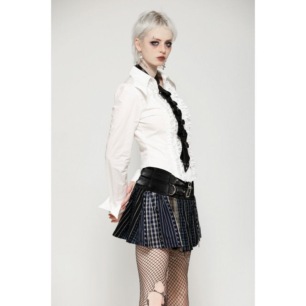 Darkinlove Women's Gothic Contrast Color Plaid Pleated Skirt