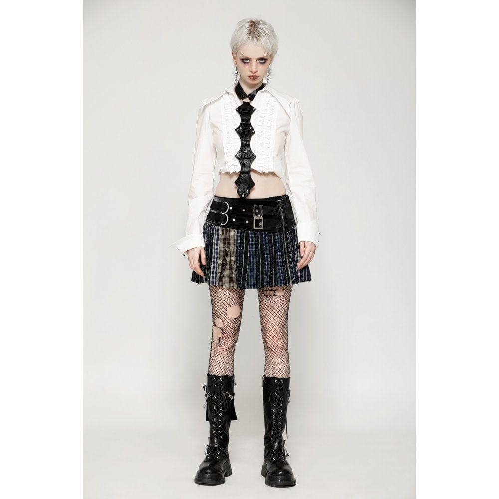 Darkinlove Women's Gothic Contrast Color Plaid Pleated Skirt