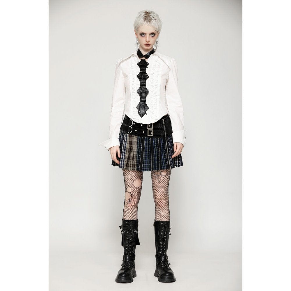 Darkinlove Women's Gothic Contrast Color Plaid Pleated Skirt