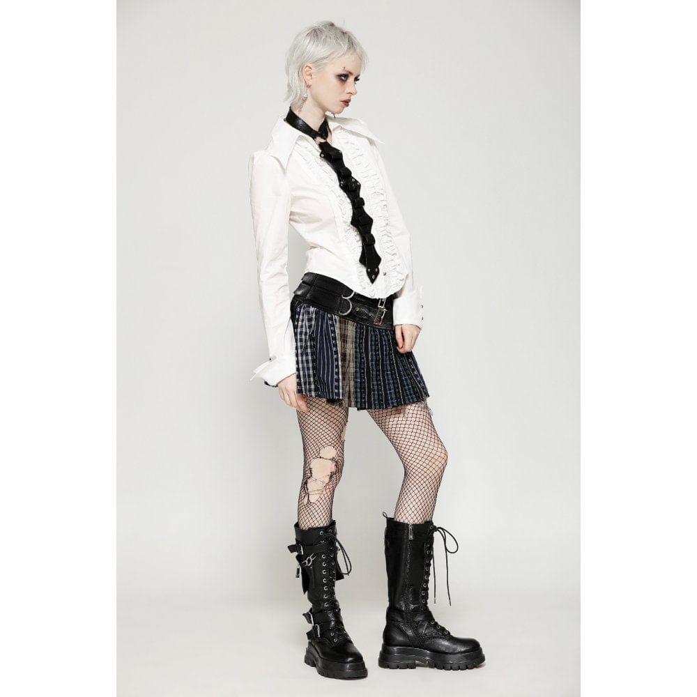 Darkinlove Women's Gothic Contrast Color Plaid Pleated Skirt