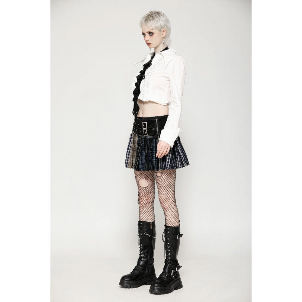 Darkinlove Women's Gothic Contrast Color Plaid Pleated Skirt
