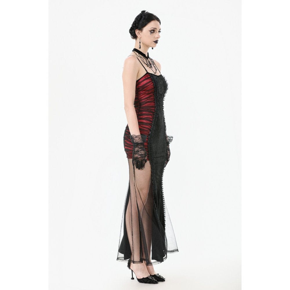 Darkinlove Women's Gothic Contrast Color Velvet Bodycon Dress