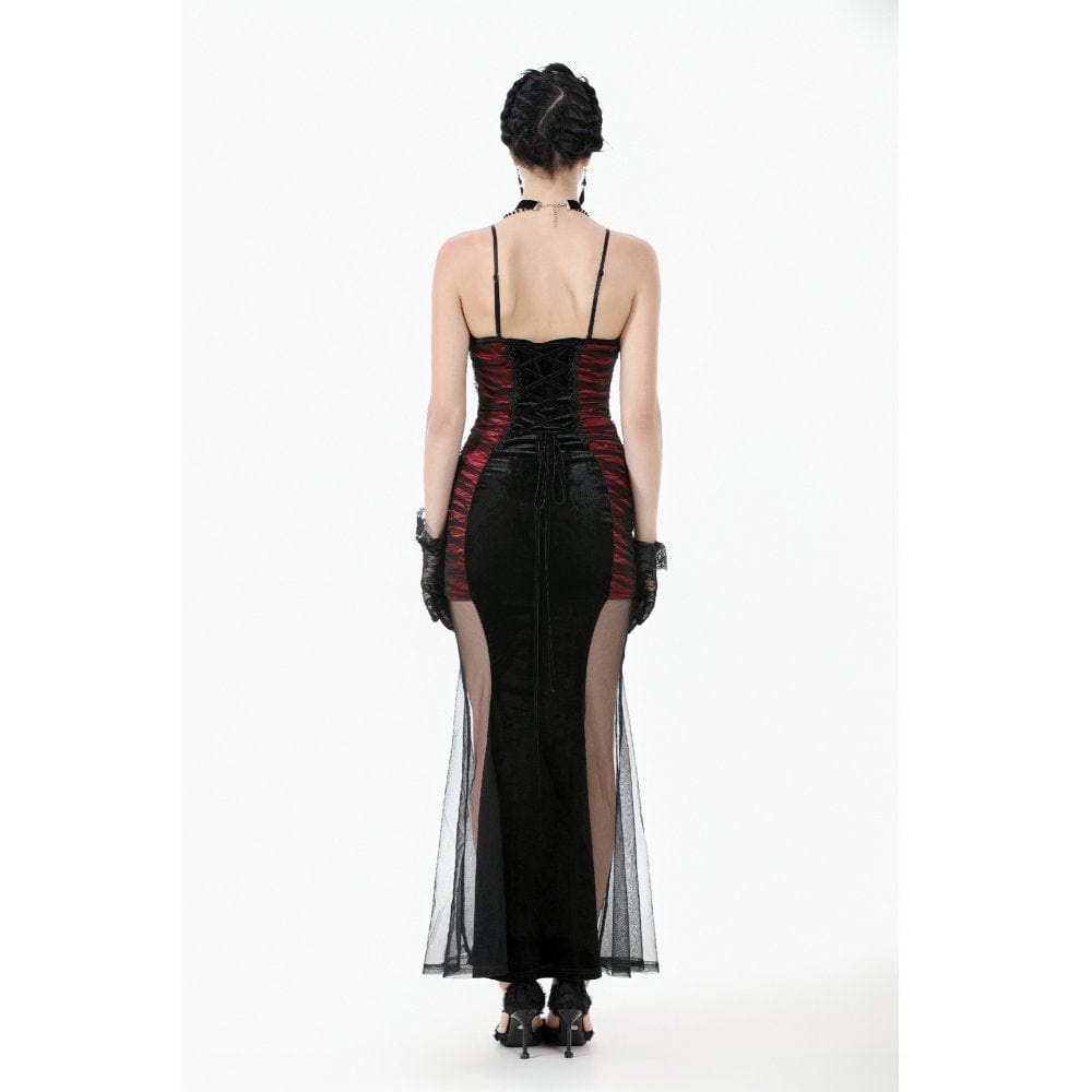 Darkinlove Women's Gothic Contrast Color Velvet Bodycon Dress