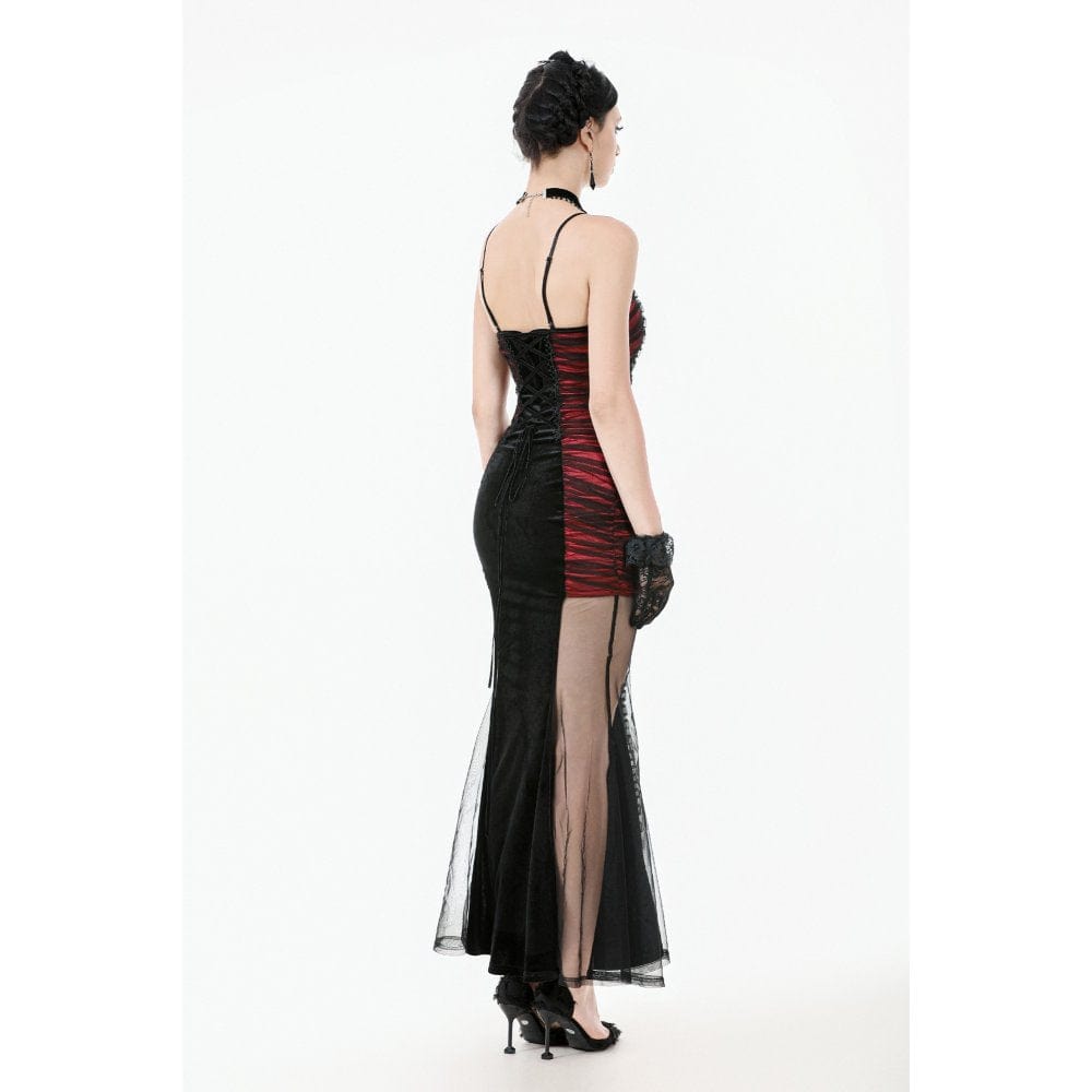 Darkinlove Women's Gothic Contrast Color Velvet Bodycon Dress