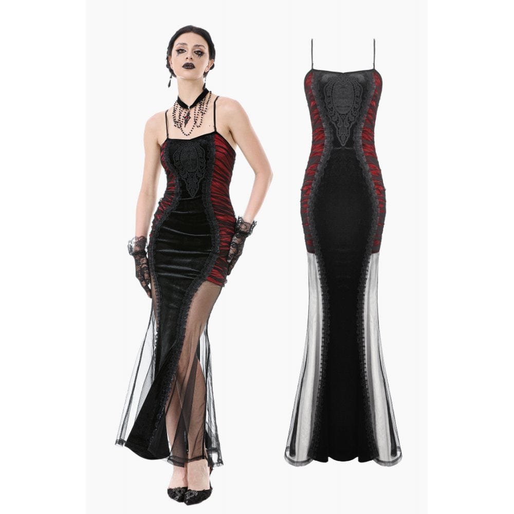 Darkinlove Women's Gothic Contrast Color Velvet Bodycon Dress