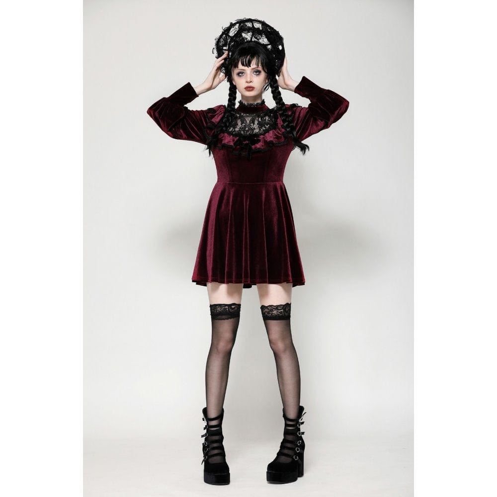 Darkinlove Women's Gothic Crochet Velvet Dress Red