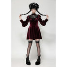 Darkinlove Women's Gothic Crochet Velvet Dress Red