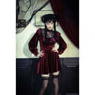 Darkinlove Women's Gothic Crochet Velvet Dress Red