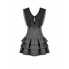 Darkinlove Women's Gothic Cross Bowknot Pinstripe Ruffle-Tier Dress