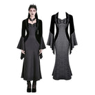 Darkinlove Women's Gothic Cross Decor Velvet Splice Jacquard Long Sleeved Dress