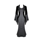 Darkinlove Women's Gothic Cross Decor Velvet Splice Jacquard Long Sleeved Dress