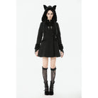 Darkinlove Women's Gothic Cross Plush Cat Ear Hooded Coat