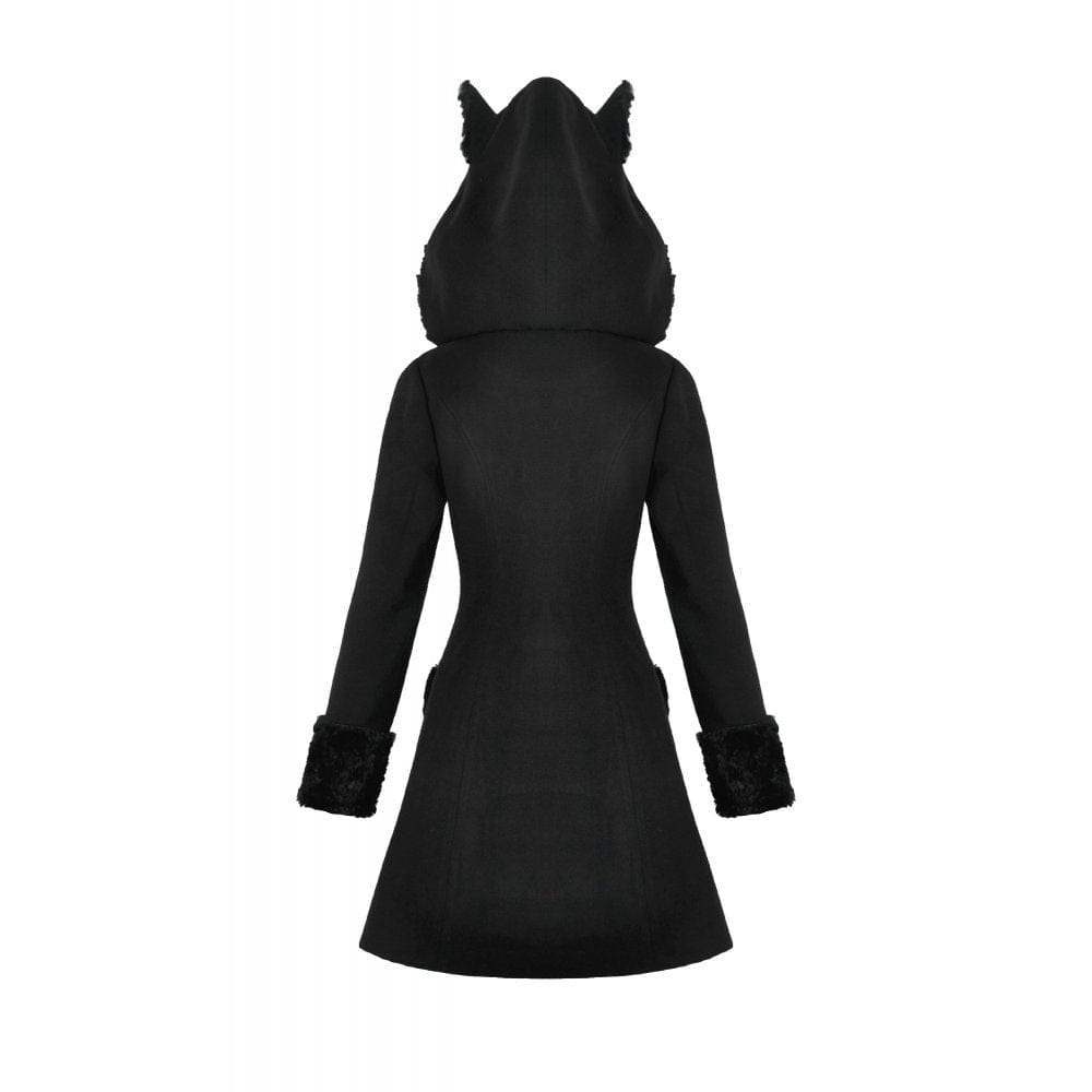 Darkinlove Women's Gothic Cross Plush Cat Ear Hooded Coat