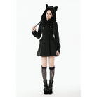 Darkinlove Women's Gothic Cross Plush Cat Ear Hooded Coat