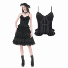 Darkinlove Women's Gothic Cross Trimmed Ruffled Velvet Top