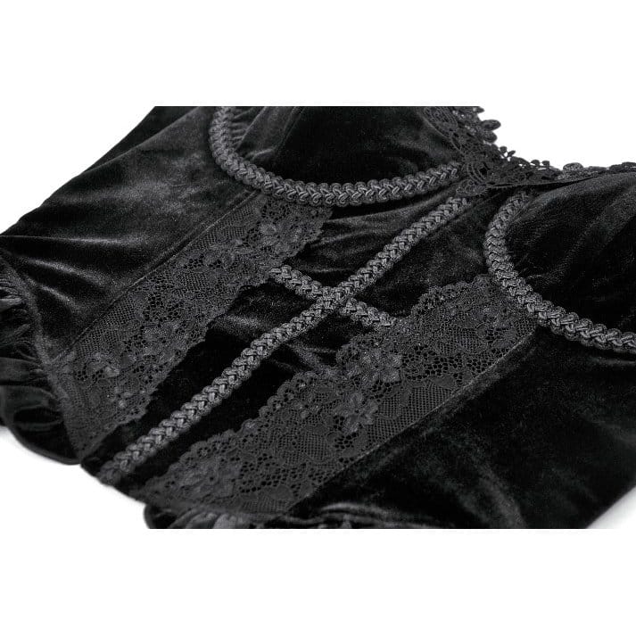 Darkinlove Women's Gothic Cross Trimmed Ruffled Velvet Top