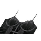 Darkinlove Women's Gothic Cross Trimmed Ruffled Velvet Top