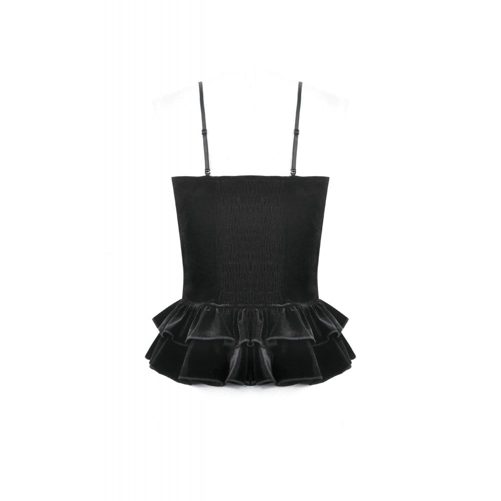 Darkinlove Women's Gothic Cross Trimmed Ruffled Velvet Top
