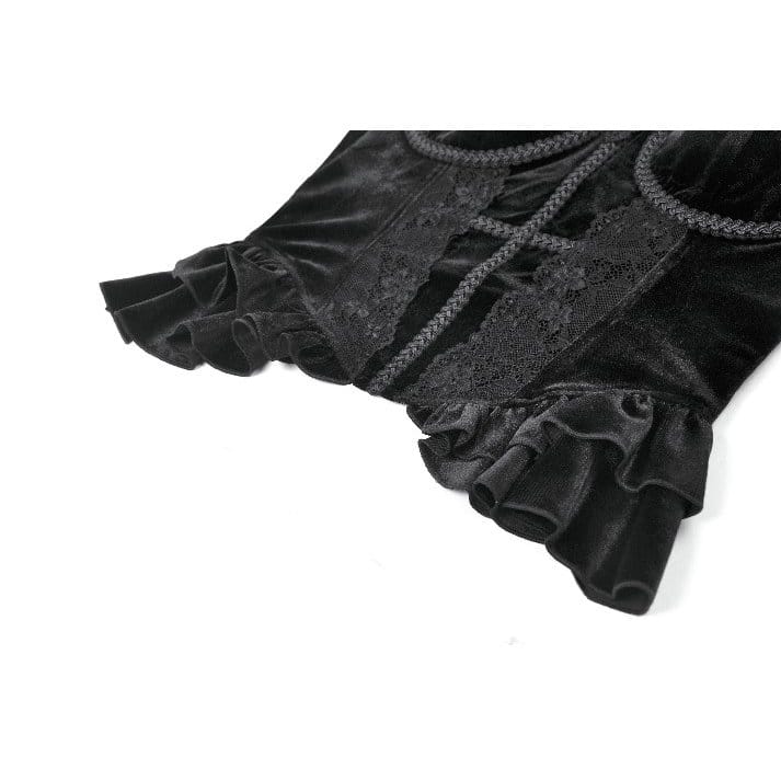 Darkinlove Women's Gothic Cross Trimmed Ruffled Velvet Top