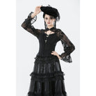 Darkinlove Women's Gothic Cut-out Butterfly Mesh Sleeves Shirt