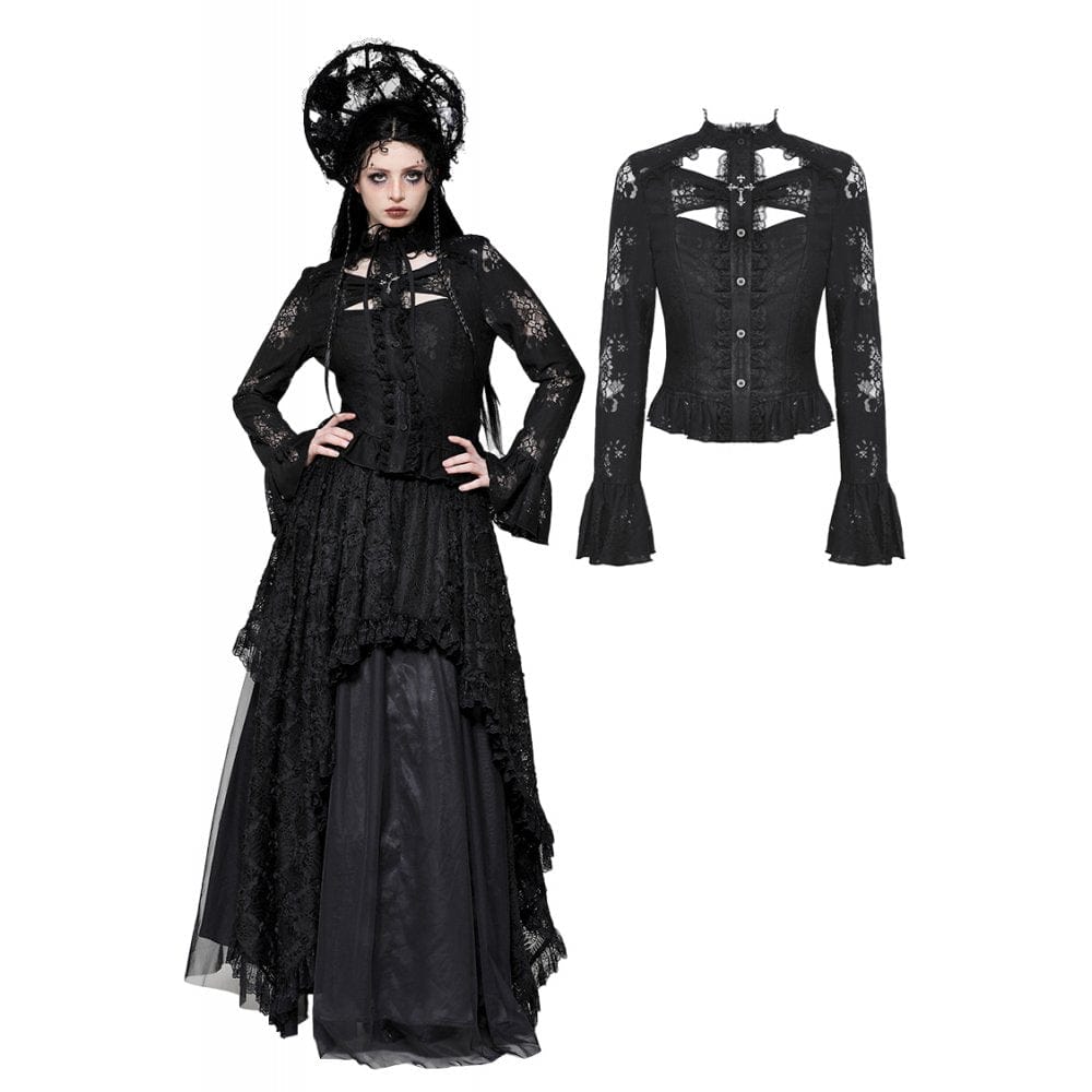 Darkinlove Women's Gothic Cut-out Lace Long Sleeved Shirt