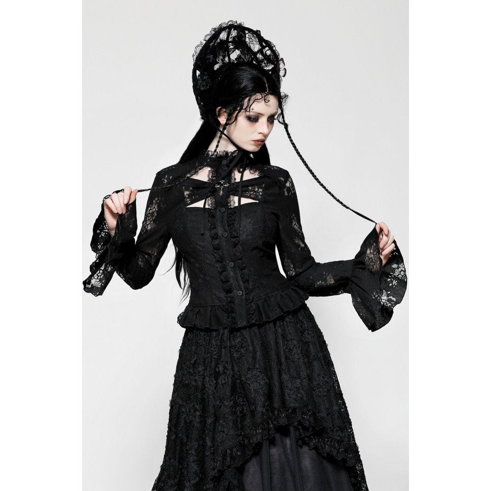 Darkinlove Women's Gothic Cut-out Lace Long Sleeved Shirt