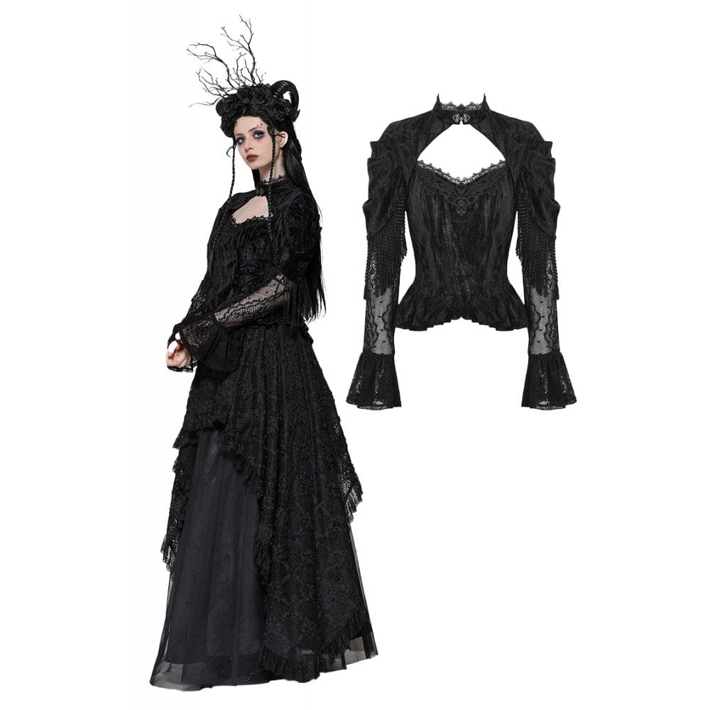 Darkinlove Women's Gothic Cut-out Lace Long Sleeved Shirt