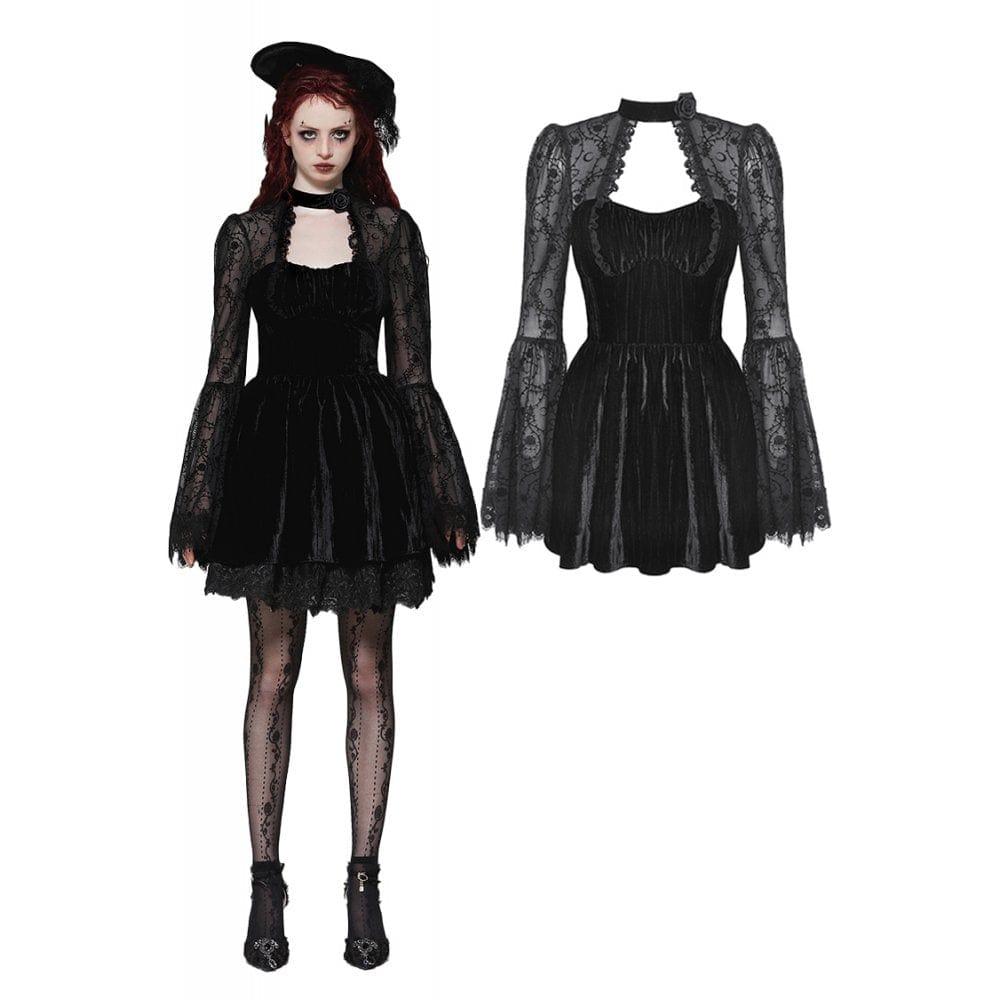 Darkinlove Women's Gothic Cut-out Lace Short Dress