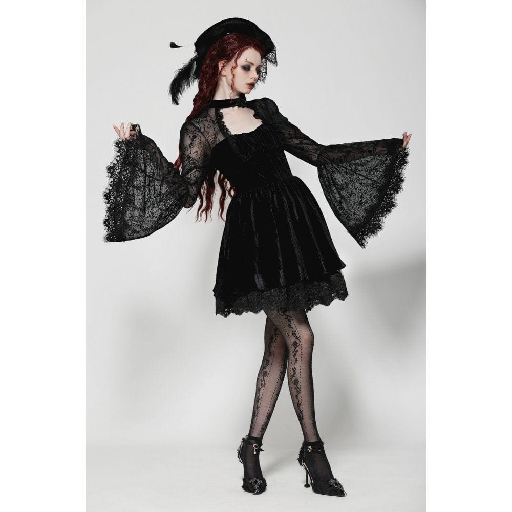 Darkinlove Women's Gothic Cut-out Lace Short Dress