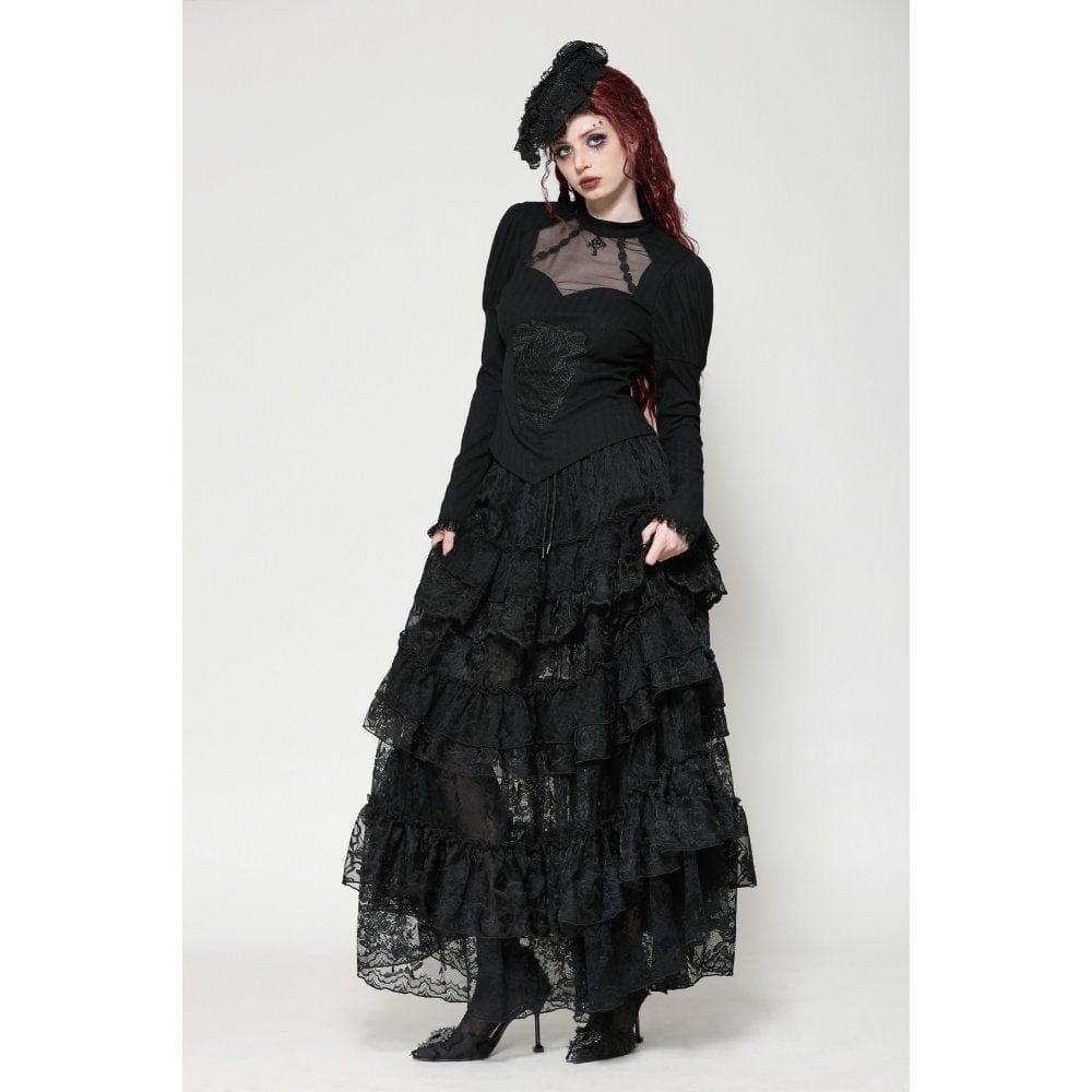 Darkinlove Women's Gothic Cut-out Mesh Long Sleeved Shirt