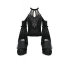 Darkinlove Women's Gothic Cutout Halterneck Velvet Flared Sleeved Shirt