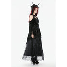 Darkinlove Women's Gothic Cutout Halterneck Velvet Flared Sleeved Shirt