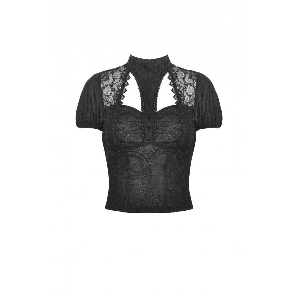 Darkinlove Women's Gothic Cutout Lace Splice Shirt