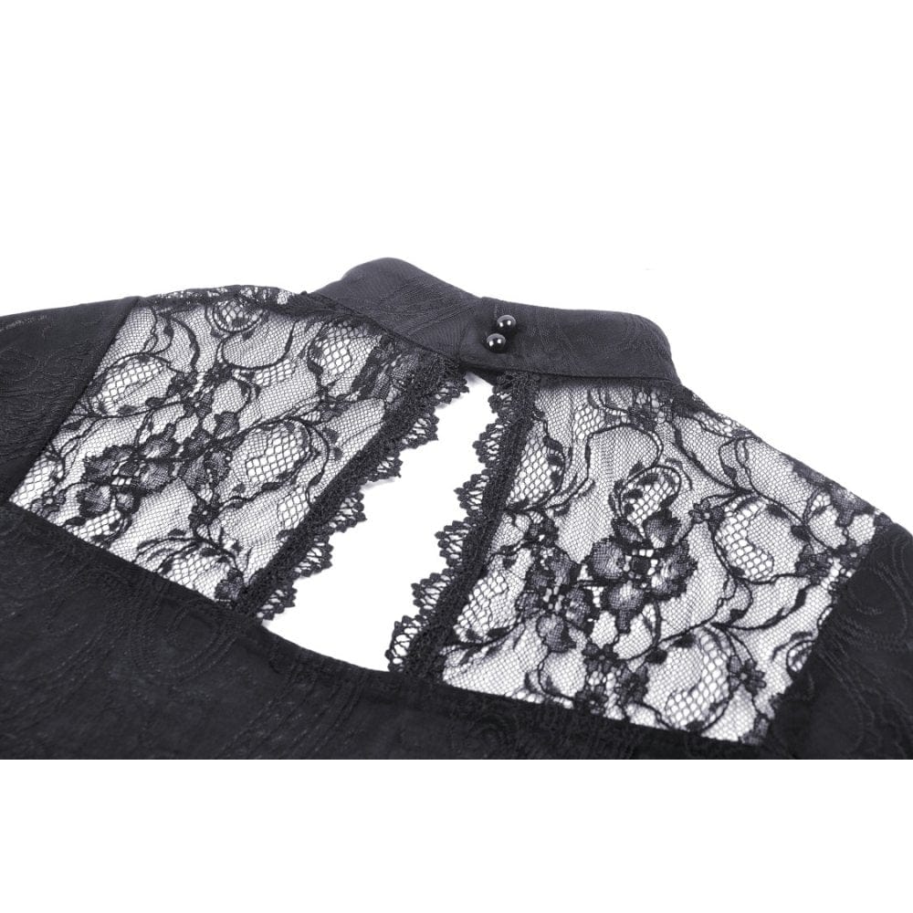 Darkinlove Women's Gothic Cutout Lace Splice Shirt