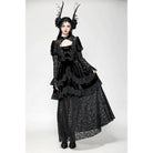 Darkinlove Women's Gothic Cutout Lace Splice Velvet Evening Dress