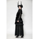 Darkinlove Women's Gothic Cutout Lace Splice Velvet Evening Dress