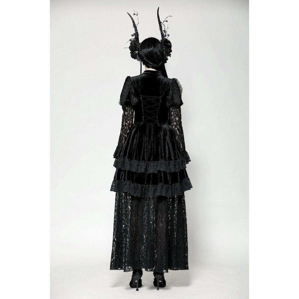 Darkinlove Women's Gothic Cutout Lace Splice Velvet Evening Dress