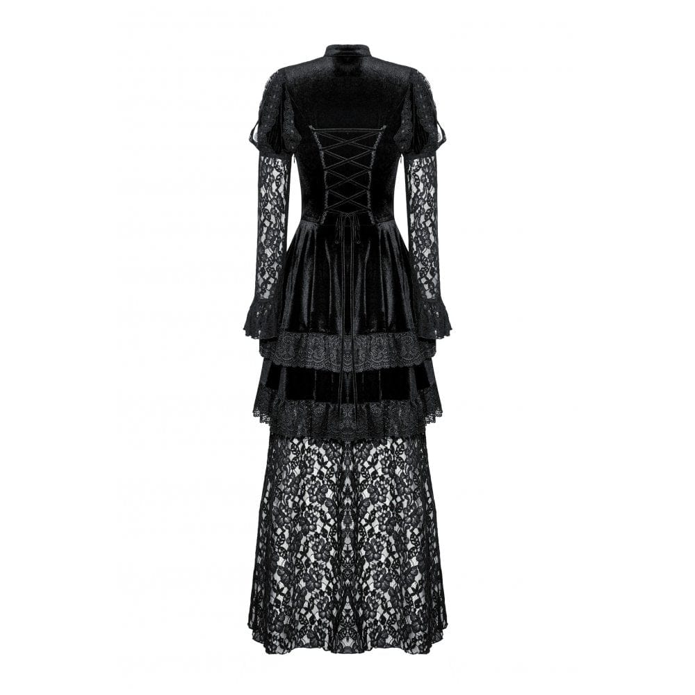 Darkinlove Women's Gothic Cutout Lace Splice Velvet Evening Dress
