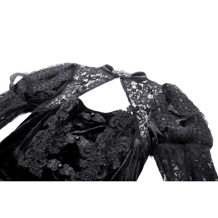 Darkinlove Women's Gothic Cutout Lace Splice Velvet Evening Dress