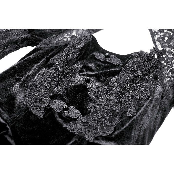 Darkinlove Women's Gothic Cutout Lace Splice Velvet Evening Dress
