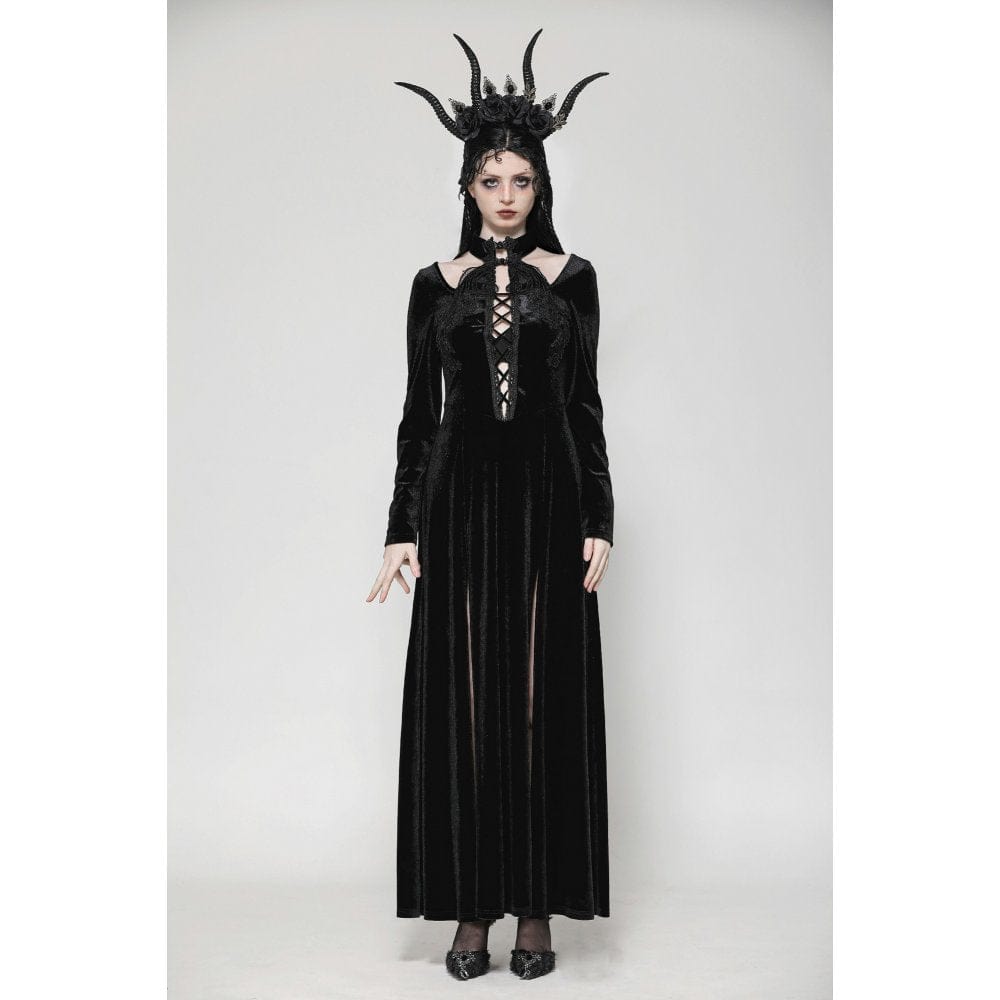Darkinlove Women's Gothic Cutout Side Slit Velvet Party Dress