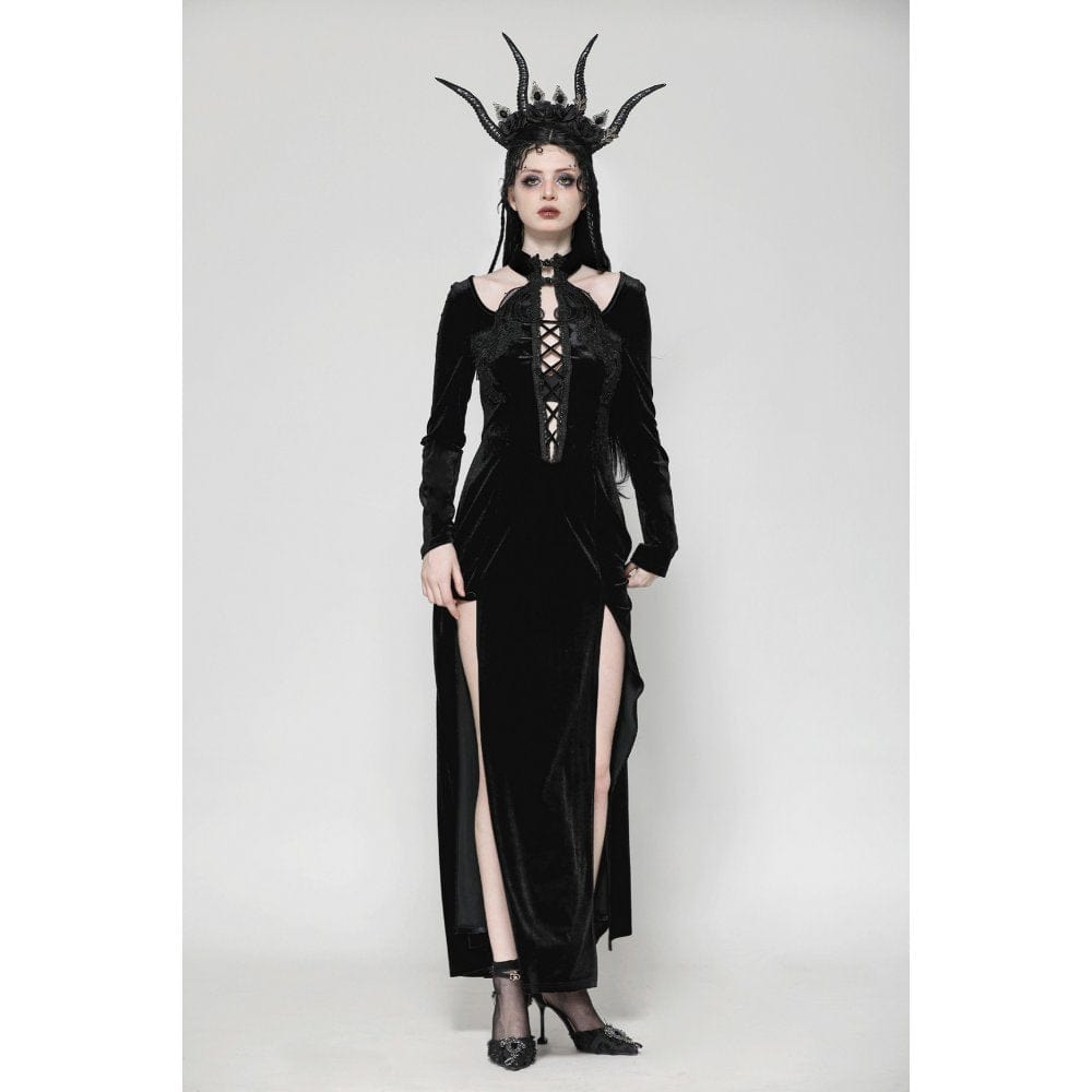 Darkinlove Women's Gothic Cutout Side Slit Velvet Party Dress