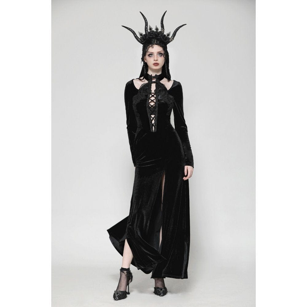 Darkinlove Women's Gothic Cutout Side Slit Velvet Party Dress