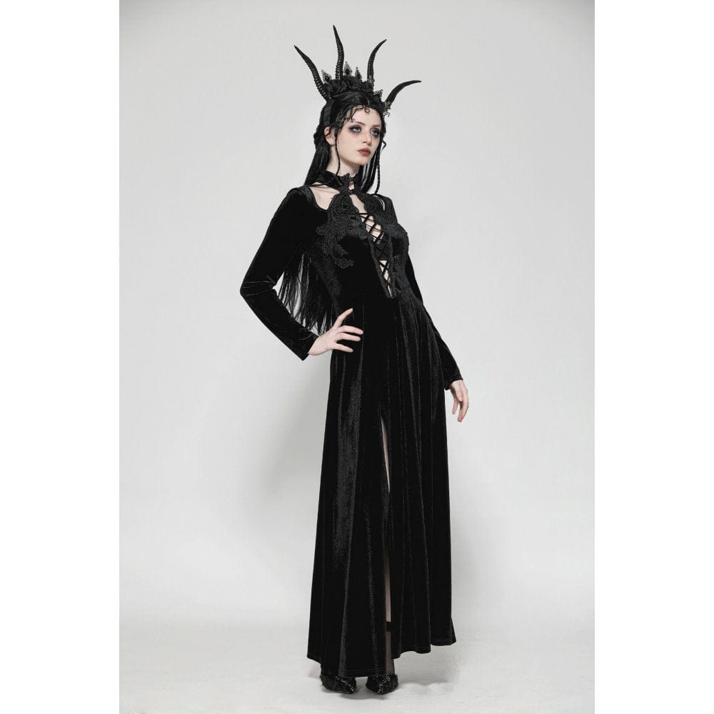 Darkinlove Women's Gothic Cutout Side Slit Velvet Party Dress