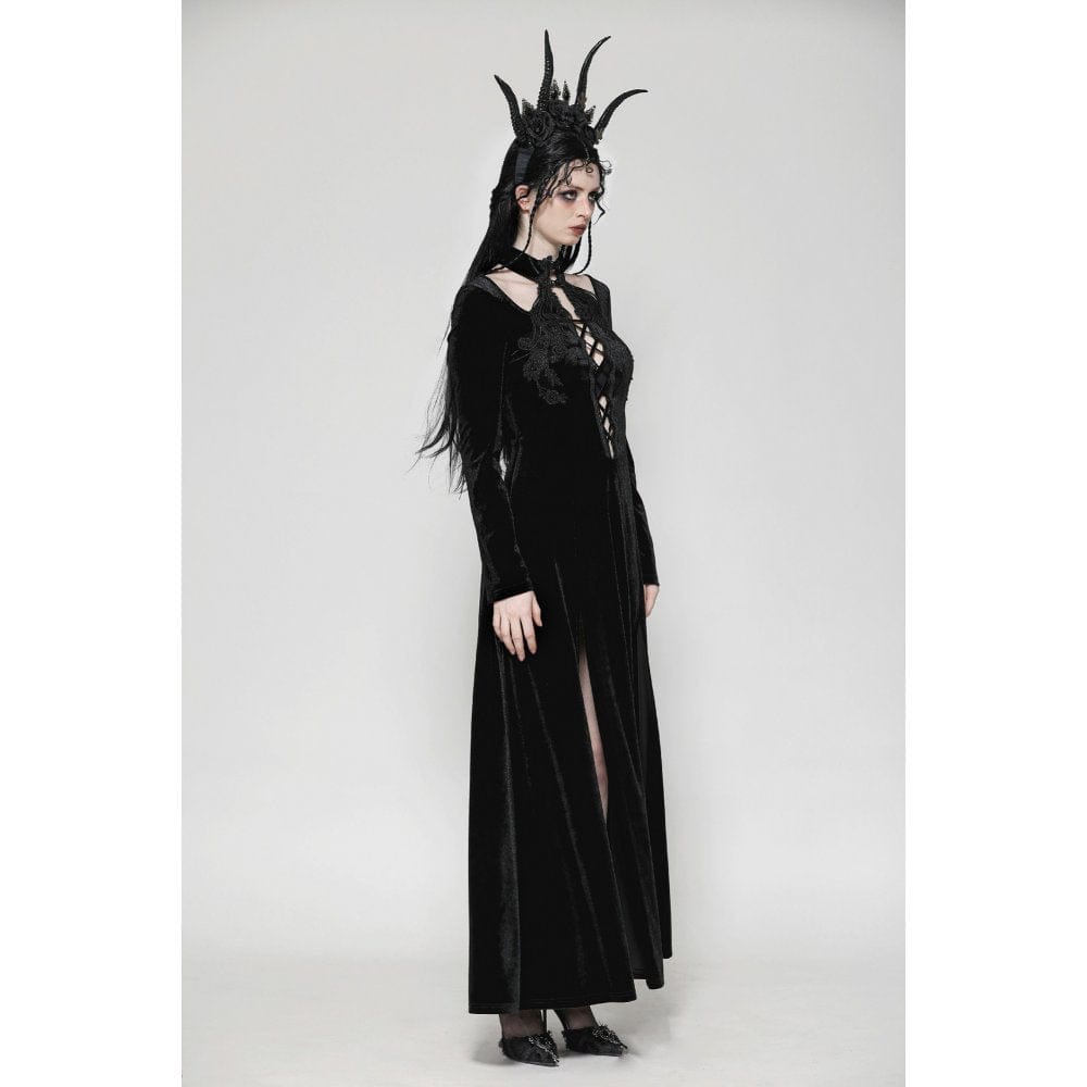 Darkinlove Women's Gothic Cutout Side Slit Velvet Party Dress