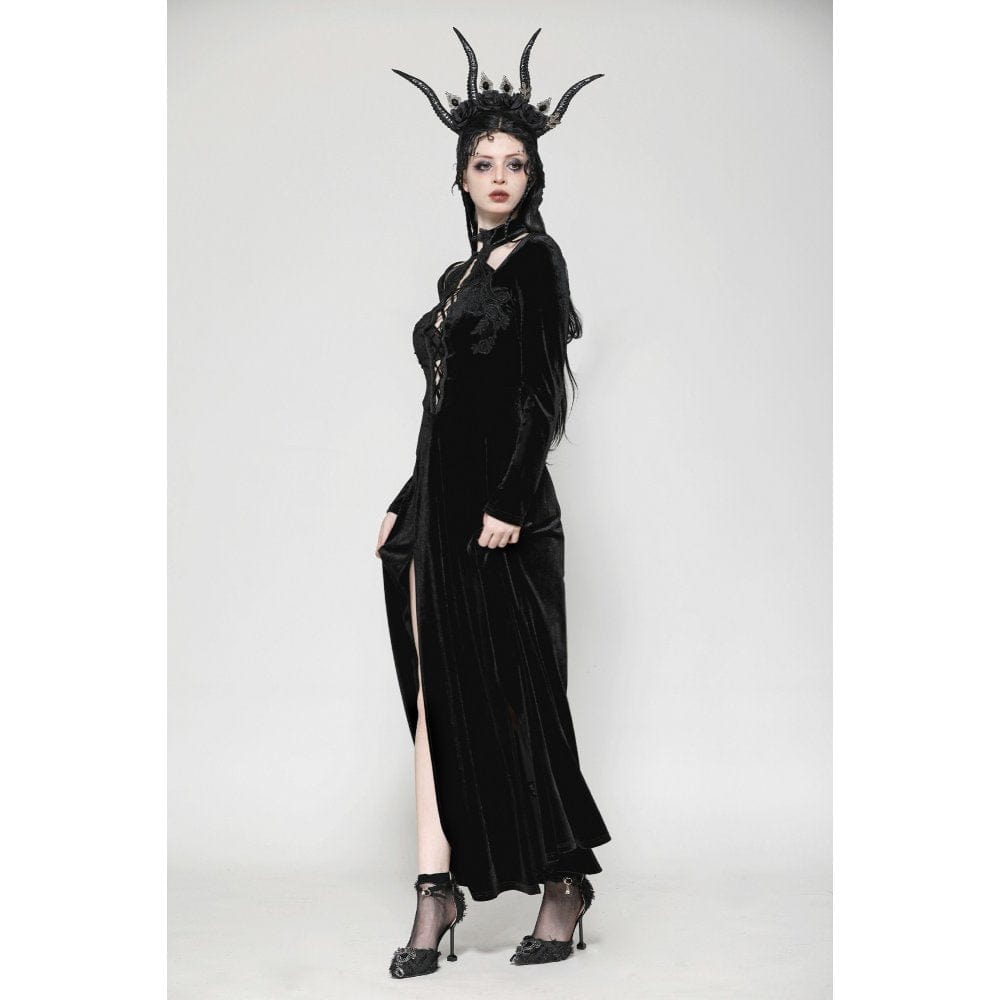 Darkinlove Women's Gothic Cutout Side Slit Velvet Party Dress