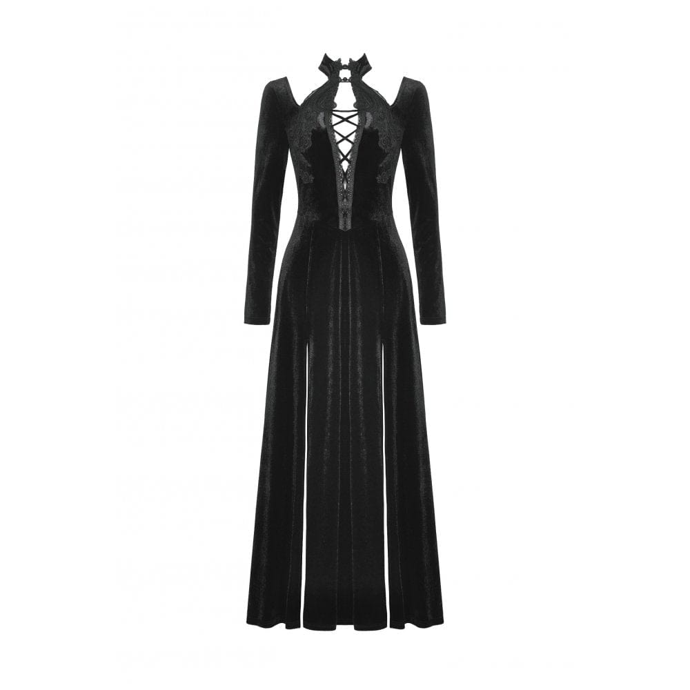 Darkinlove Women's Gothic Cutout Side Slit Velvet Party Dress