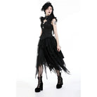 Darkinlove Women's Gothic Cutout Stand Collar Ruffled Tank Top