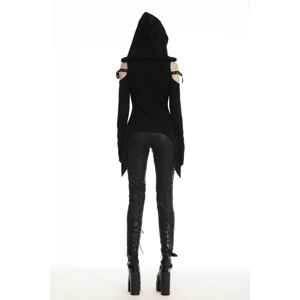 Darkinlove Women's Gothic Cutout Tops With Belt And Hood